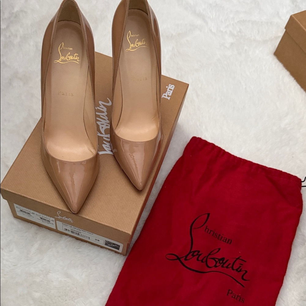 Christian Louboutin Pigalle 100 Patent Calf 
Nude Heels